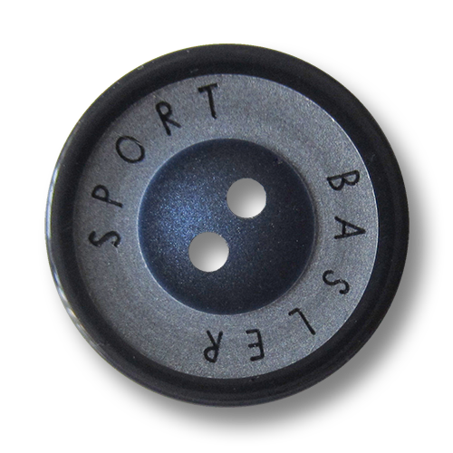www.Knopfparadies.de - 2823bl - Sportive blaue Zweiloch Kunststoffknöpfe mit Designer Logo