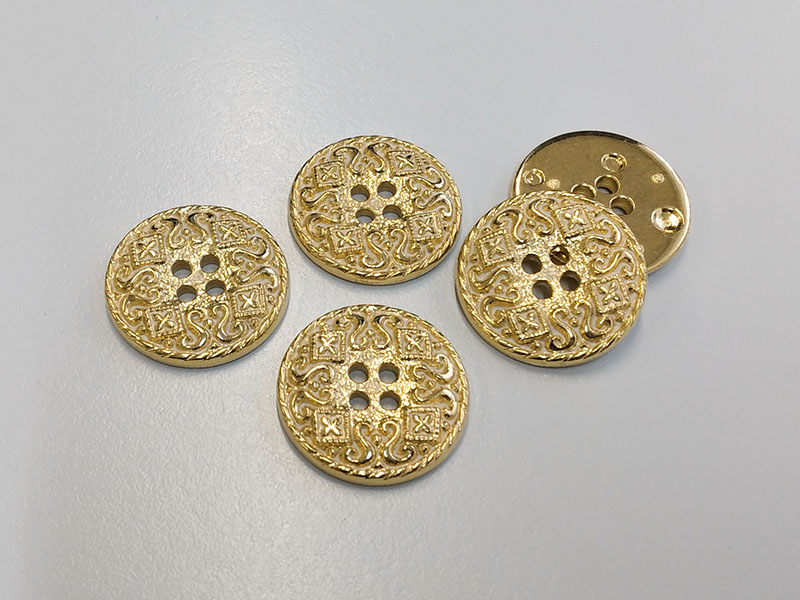www.knopfparadies.de - 6593go - Goldfarbene Kunststoffknöpfe mit vier Löchern