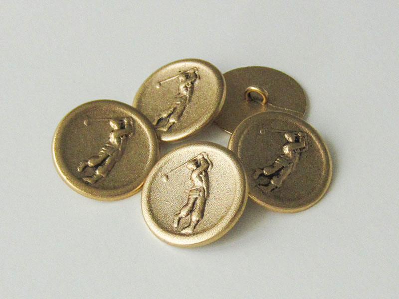 www.Knopfparadies.de - 3269go - Sportliche Metallknöpfe in Altgold mit Golfer Motiv