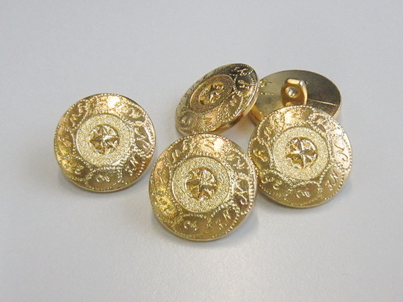 www.knopfparadies.de - 5398go - Glänzend goldfarbene Kunststoffknöpfe mit maritimenem Motiv