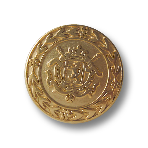 Edler Metall Ösen Knopf mit Wappen Relief in matt Goldfarben
