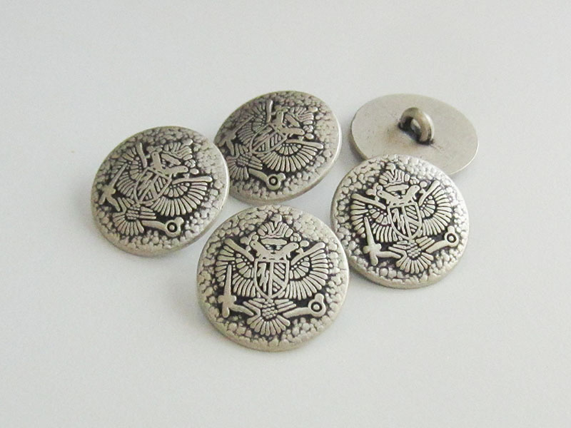 www.Knopfparadies.de - 0858as - Authentische Ösenknöpfe aus Metall mit Adlermotiv in Altsilber