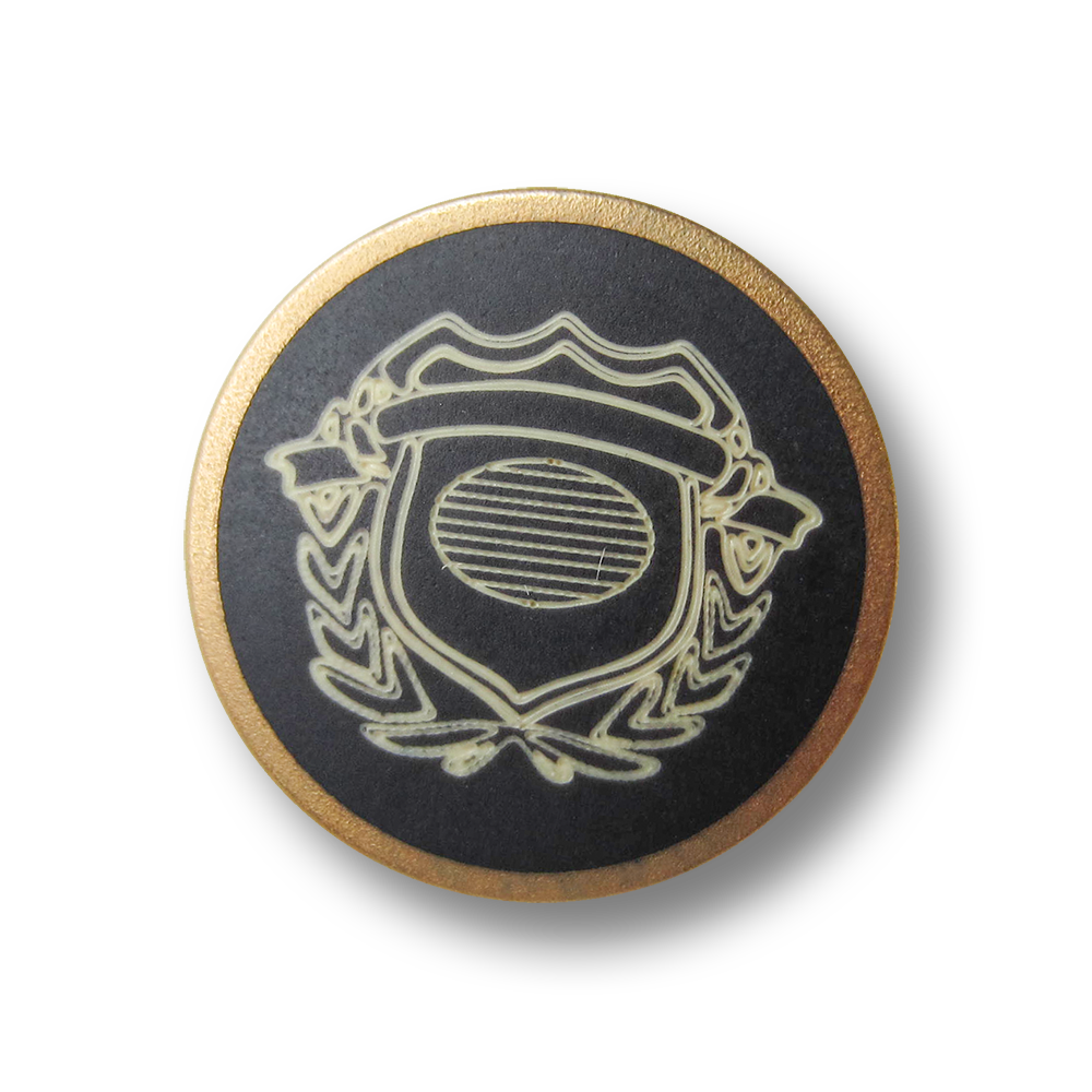 Schwarz goldfb. Metall Knopf mit naturweißem Wappen