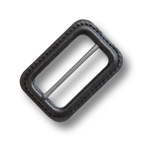 www.knopfparadies.de - 3142sc - Schwarze Lederschnalle mit silberfarbenem Steg