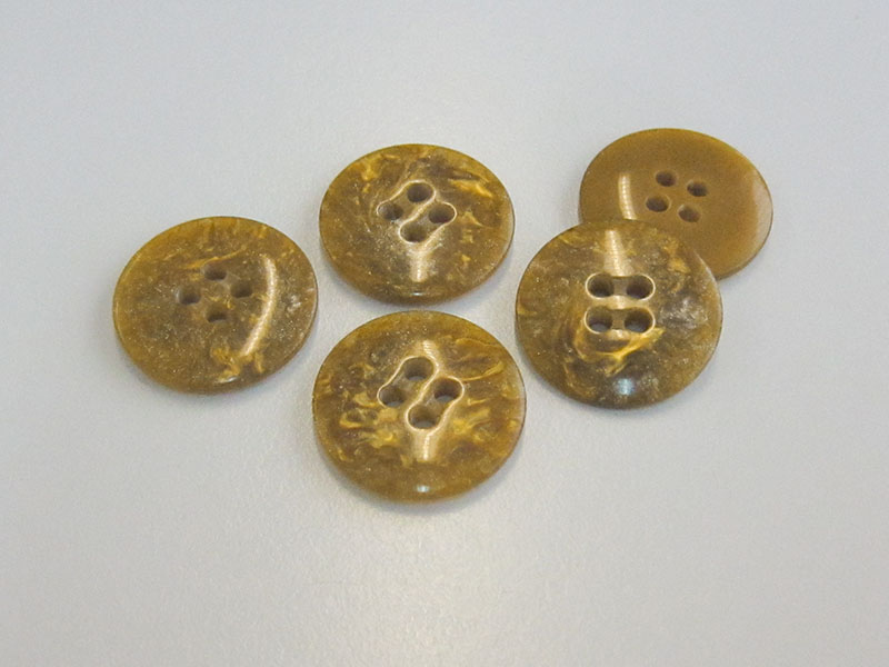 www.Knopfparadies.de - 3396be - Glitzernde Vierlochknöpfe aus Kunststoff in Goldbraun mit Perlmutteffekt