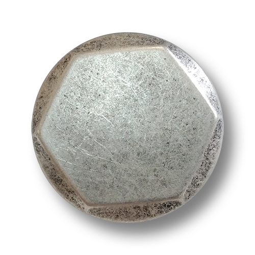 www.knopfparadies.de - 4622as - Schwere, altsilberfarbene Metallknöpfe in Sechseck-Design