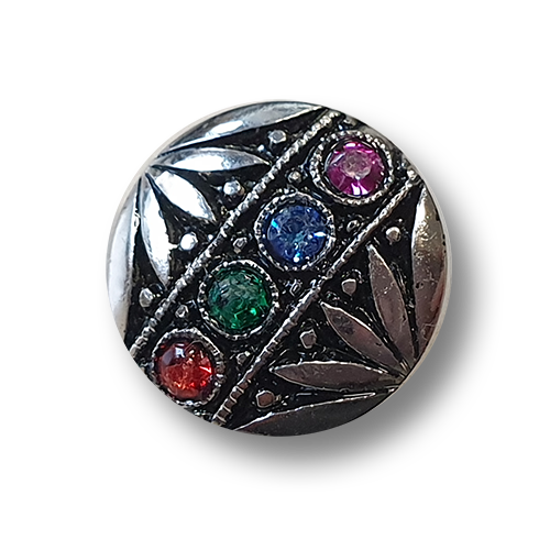 www.knopfparadies.de - d703si - Altsilberfarbene Kunststoffknöpfe mit 4 Glitzersteinchen