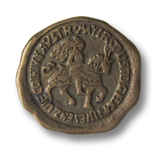 www.Knopfparadies.de - 0577me - Alt wirkene messingfarbene Metallknöpfe mit Reiter Motiv