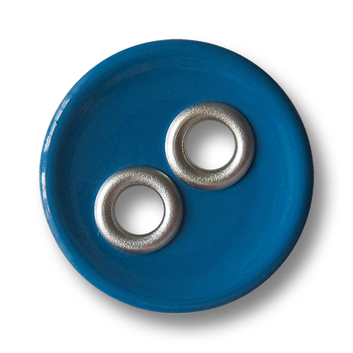 www.Knopfparadies.de - 5900bl - Dekorative blaue Kunststoffknöpfe mit großen silbernen Knopflöchern