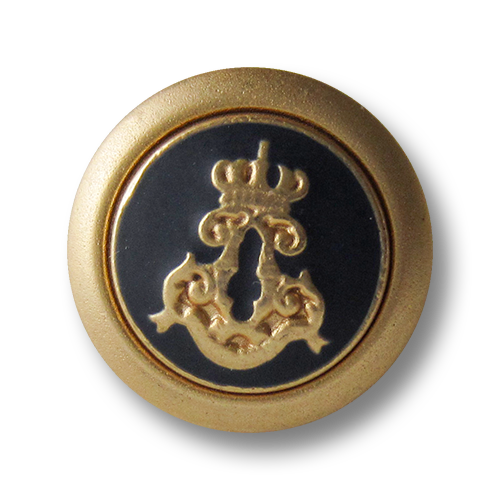 www.Knopfparadies.de - 4144go - Edle blau goldfarbene Metallknöpfe mit Krone & Wappen Motiv
