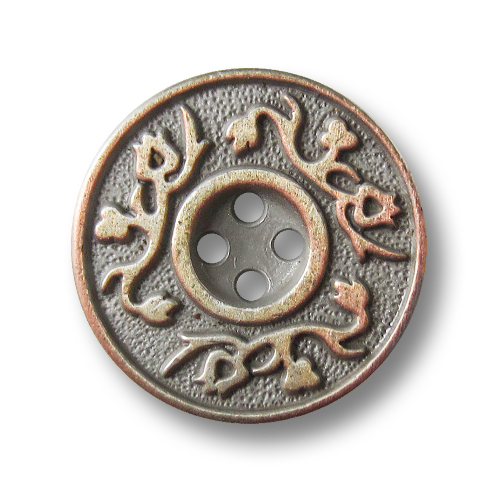 Silber-bis kupferfb. Metallknopf mit Rankenmuster