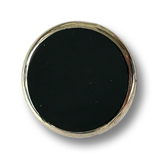 Schwarze Glasknöpfe mit silbernem Rahmen und eingearbeiteter Öse