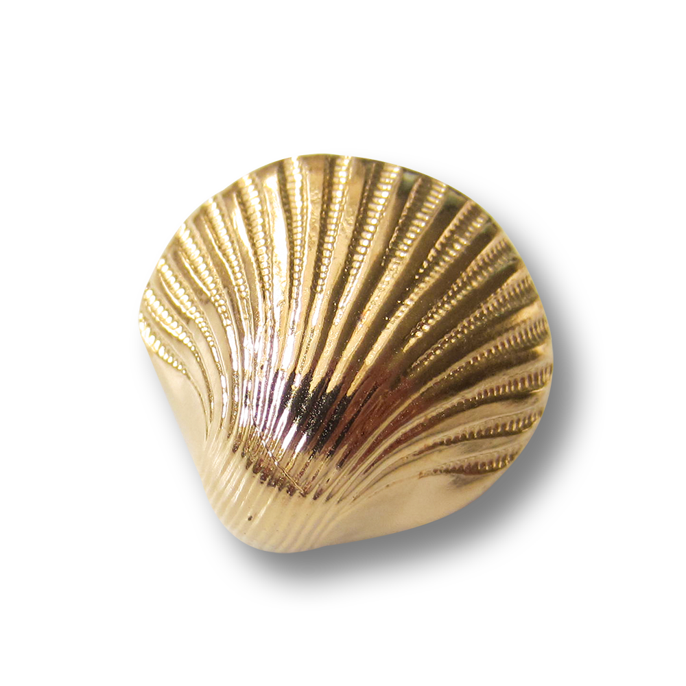 Glänzend hell goldfarbener Ösen Knopf in Muschel Form