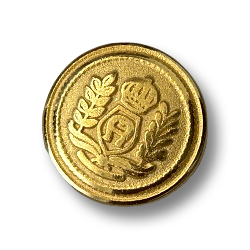 www.knopfparadies.de - 0155go - Goldfarbener Metallknopf mit geprägtem Kronen- und Lorbeermotiv