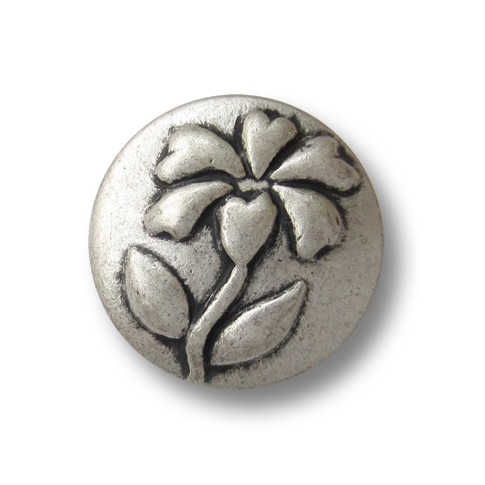 Edler matt silberfarbener Blumen Knopf aus Metall