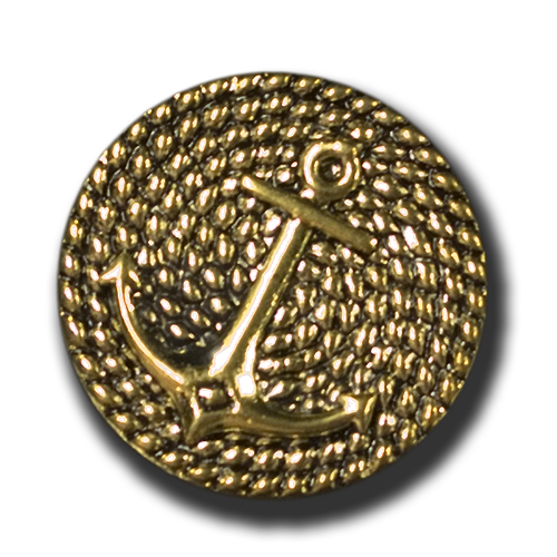 www.knopfparadies.de  - k122ag - Metallknöpfe altgoldfarben mit Anker Motiv