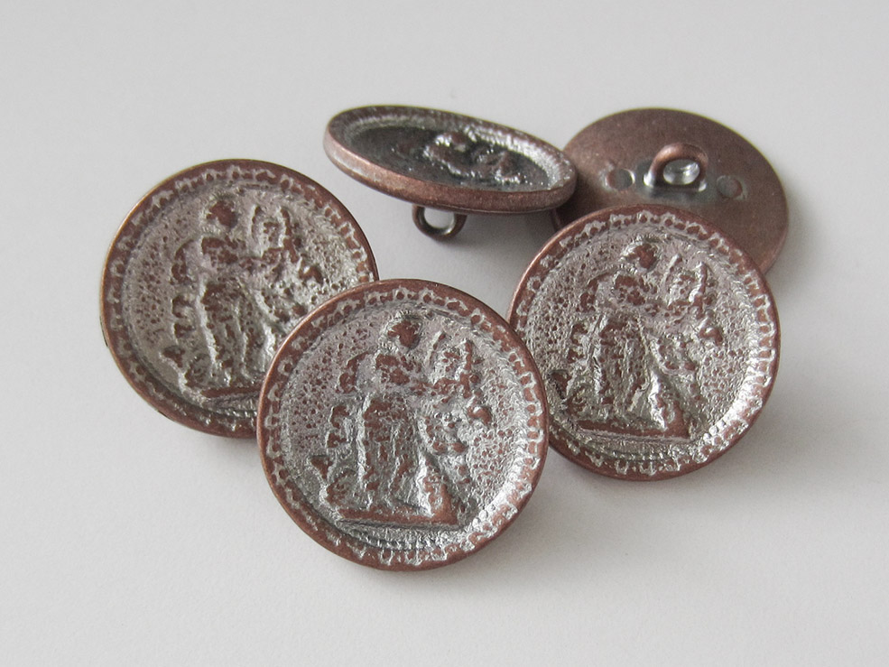 Metall Knopf mit Relief Motiv Harfe spielender Engel