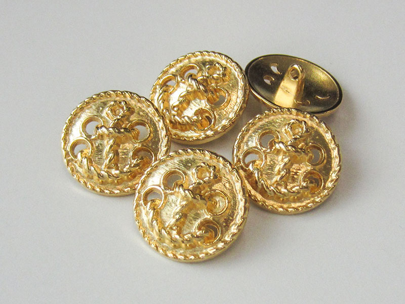 www.knopfparadies.de - 2523gg - Goldfarbene Metallknöpfe mit Motiv: Anker