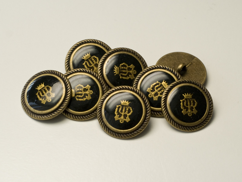 Edle Blazerknöpfe mit Wappen und Krone in altmessing & schwarz