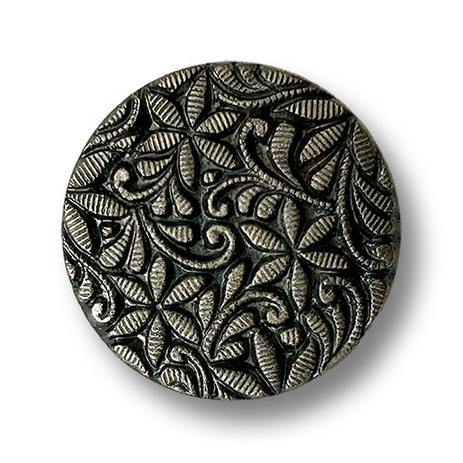 www.knopfparadies.de - d306as - Dunkel-silberner Kunststoffknopf mit nostalgischem Blütenrelief