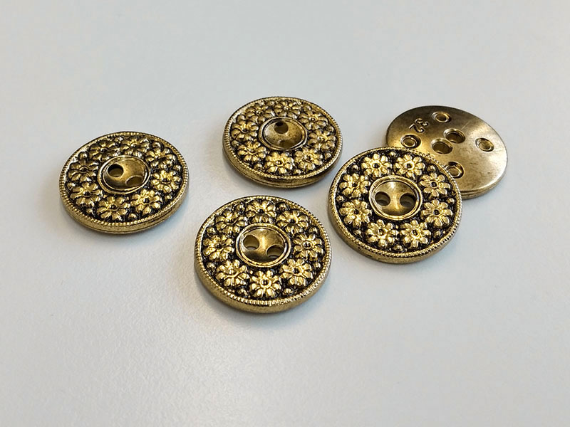 www.knopfparadies.de - 6144ag - Altgoldfarbene Kunststoffknöpfe mit zwei Löchern