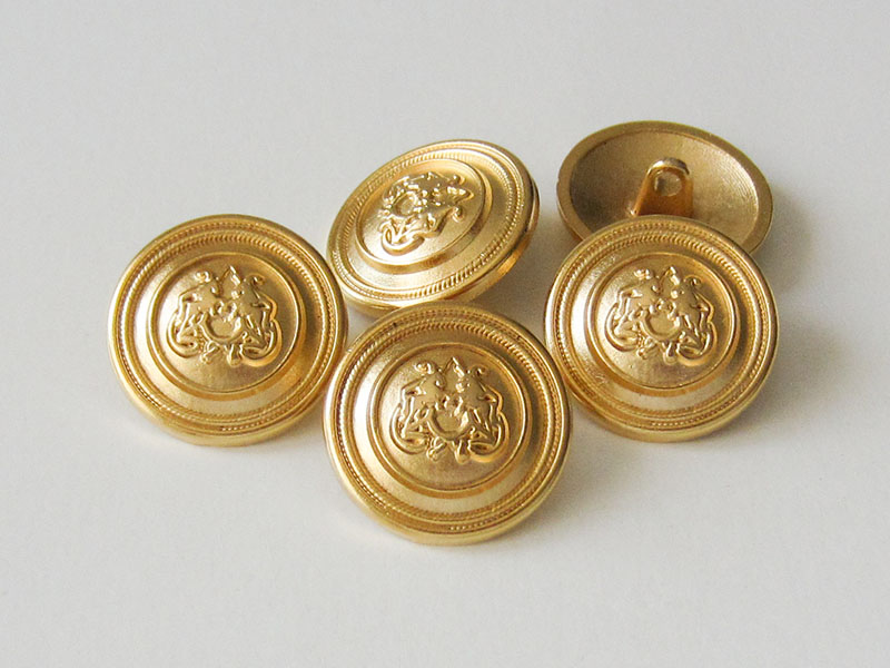 www.Knopfparadies.de - 2453mg - Goldene Ösen Metallknöpfe mit Pferde Motiv
