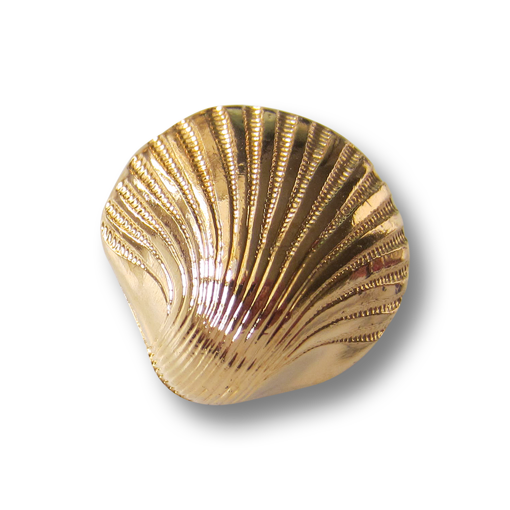 Glänzend goldfarbener Ösen Knopf in Muschel Form