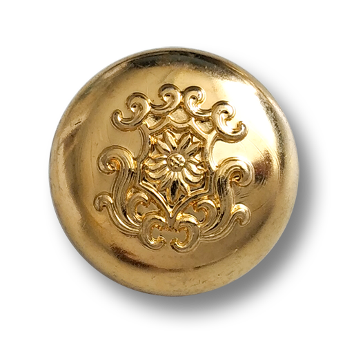 www.knopfparadies.de - 6450go - Glänzend goldfarbene Kunststoffknöpfe mit mondänem Wappenmotiv