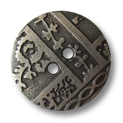 www.Knopfparadies.de - 5172as - Silberfarbene Zweiloch Kunststoffknöpfe mit Ornament Muster