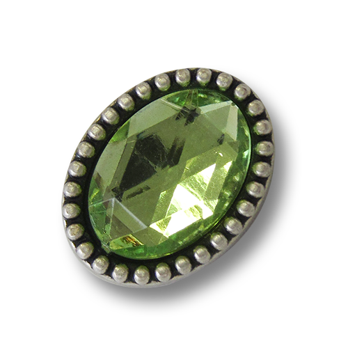 www.knopfparadies.de - 1697gr - Ovale, funkelnde Metallknöpfe mit Glitzerstein in hellgrün