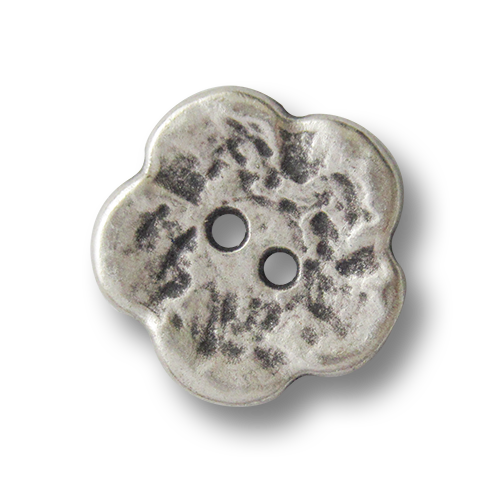 Metallblüten-Knopf altsilber – 2-Loch Knopf in Blütenform