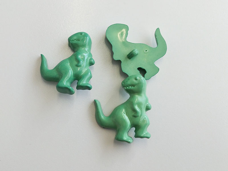 www.knopfparadies.de - 6496hg -  Grüne Kinderknöpfe: T-Rex