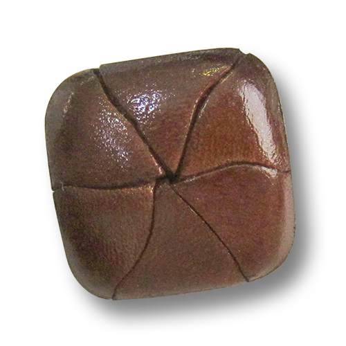 www.knopfparadies.de - 3535br - Viereckige Lederknöpfe, braun, sternförmige Naht