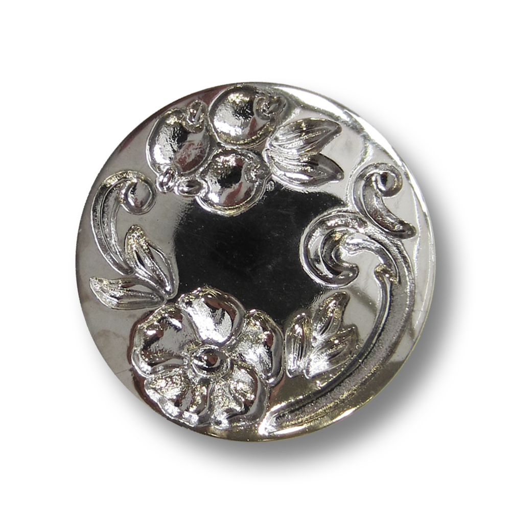 Metallic silberfb. Kunststoff Knopf m. floralem Muster