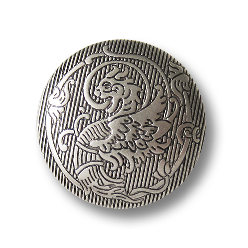 Bildschöne matt silberfarbene Motiv-Knöpfe aus Kunststoff mit Fabelmotiv Drachen