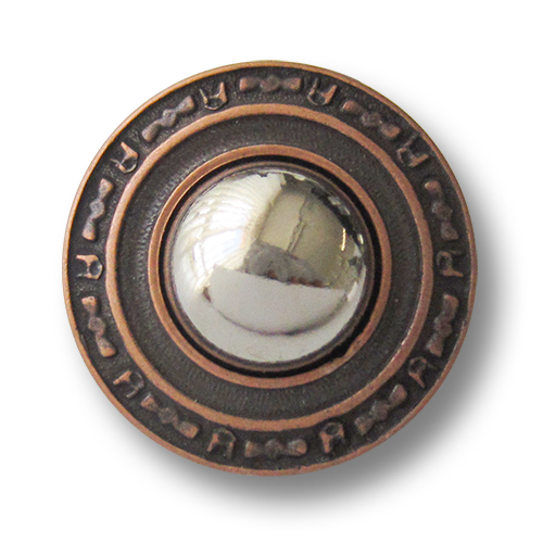www.Knopfparadies.de - 3623ku - Bildschöne Ösenknöpfe aus Metall in kupfer silberner Bicoloroptik