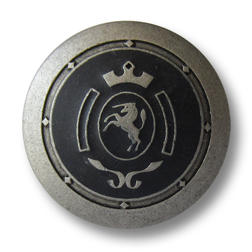 www.Knopfparadies.de - 0317sz - Blau silberfarbene Metallknöpfe mit Einhorn Wappen