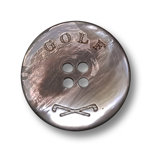 Grauer Vierloch Knopf in Perlmutt Optik mit Golf Motiv