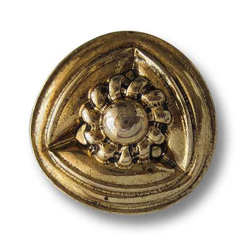 www.Knopfparadies.de - 1605ag - Dreieckige metallic goldfarbene Kunststoffknöpfe mit Blume