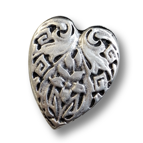 www.knopfparadies.de - 6008as - Altsilberfarbene Trachtenknöpfe aus Metall, in Herzform