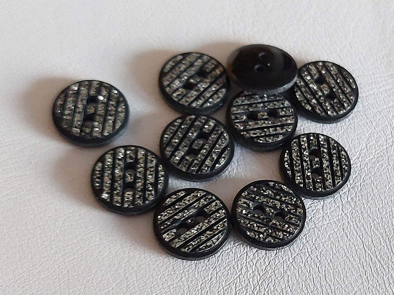Silber-schwarze 2-Loch-Knöpfe - Blusenknöpfe mit Glitzereffekt