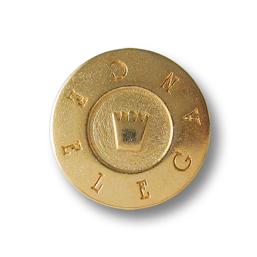Goldfarbene Metall Ösen Knöpfe mit Krone und Schriftzug "Elegance"