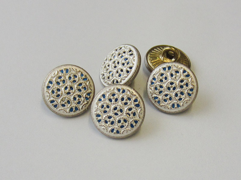 www.knopfparadies.de- 5559bl - Metallblech Knöpfe mit blauem Inlay