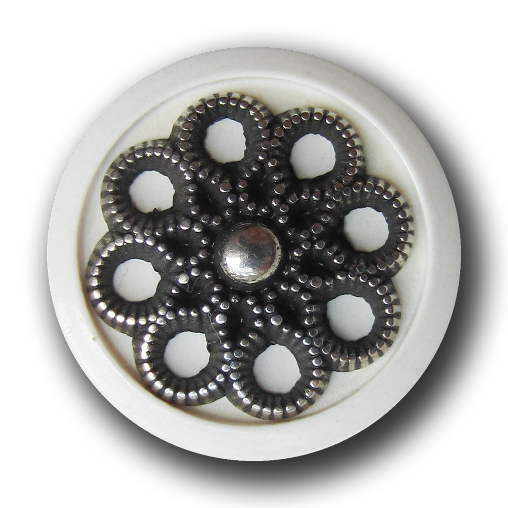 Knopf mit nostalgischer altsilberfarb. Metall Rosette