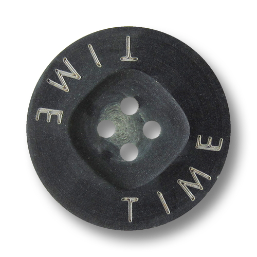www.Knopfparadies.de - 2661bl - Moderne blaue Kunststoffknöpfe mit weißem Schriftzug "TIME"