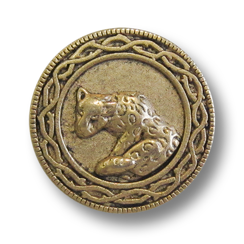 www.knopfparadies.de - 0564ag - Altgoldfarbene Metallknöpfe mit Raubkatze als Motiv
