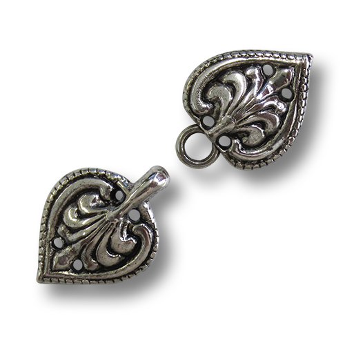 www.Knopfparadies.de - m021as - Altsilberfarbene Metallverschlüsse in Herz Form