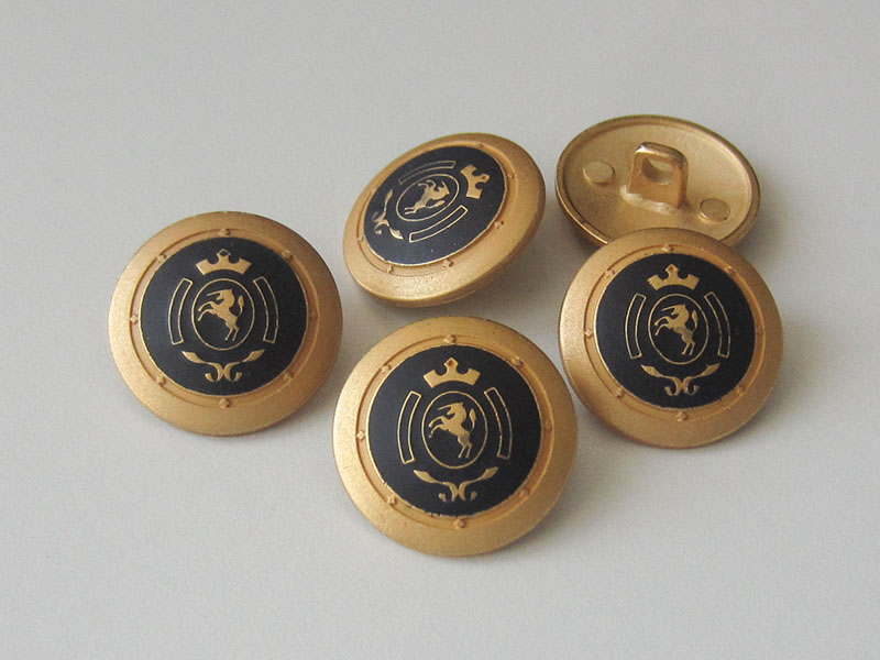 www.Knopfparadies.de - 0317gs - Blau goldene Metallknöpfe mit Einhorn Wappen