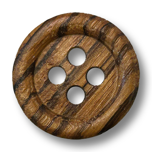 www.knopfparadies.de - d381 - brauner Vierloch-Holzknopf mit markanter natürlicher Zeichnung