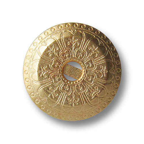 Bildschöne matt goldfarbene Metallknöpfe mit Ornament Muster und Öse